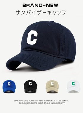 C字母棒球帽女夏季显脸小防晒帽大头围帽子软顶鸭舌帽子男ins潮牌