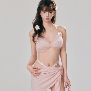 新款 比基尼性感纯欲分体辣妹游泳衣女bikini显瘦裙海边度假三件套