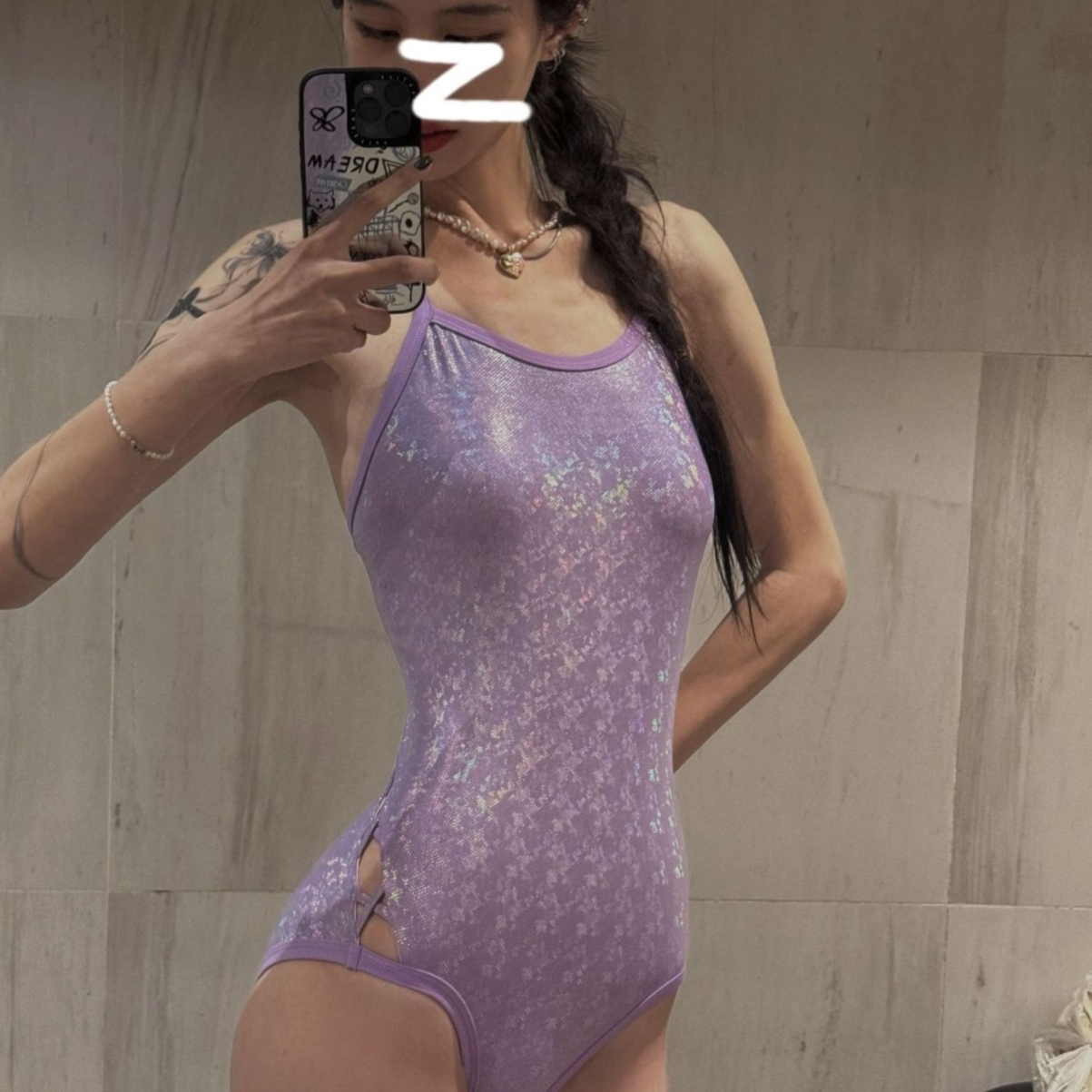 《紫霞仙子》竞速泳衣女亮闪闪连体三角泳衣高级感2025新款游泳衣