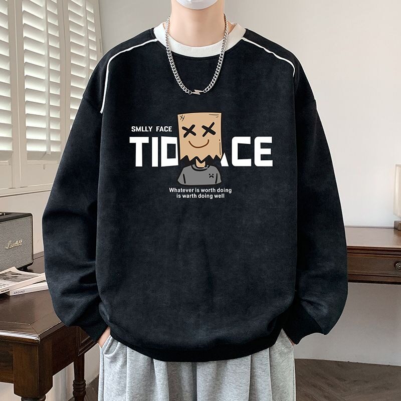 青少年内搭衣服春秋款打底衫男春秋季圆领卫衣男美式印花长袖t恤