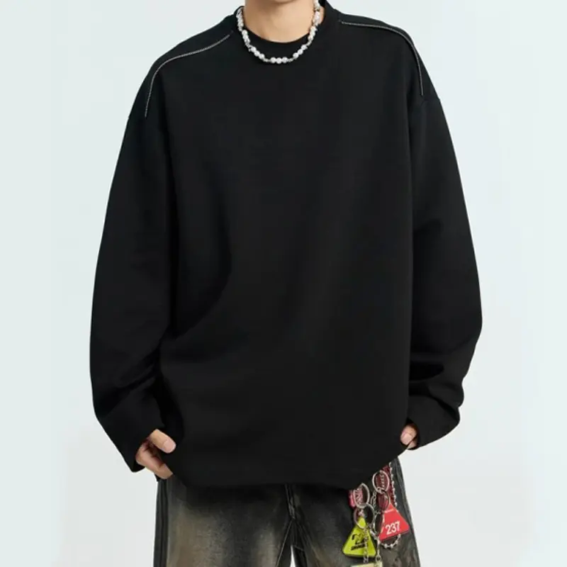 2025新款秋冬季宽松圆领上衣服潮牌潮流卫衣男生美式重磅长袖T恤