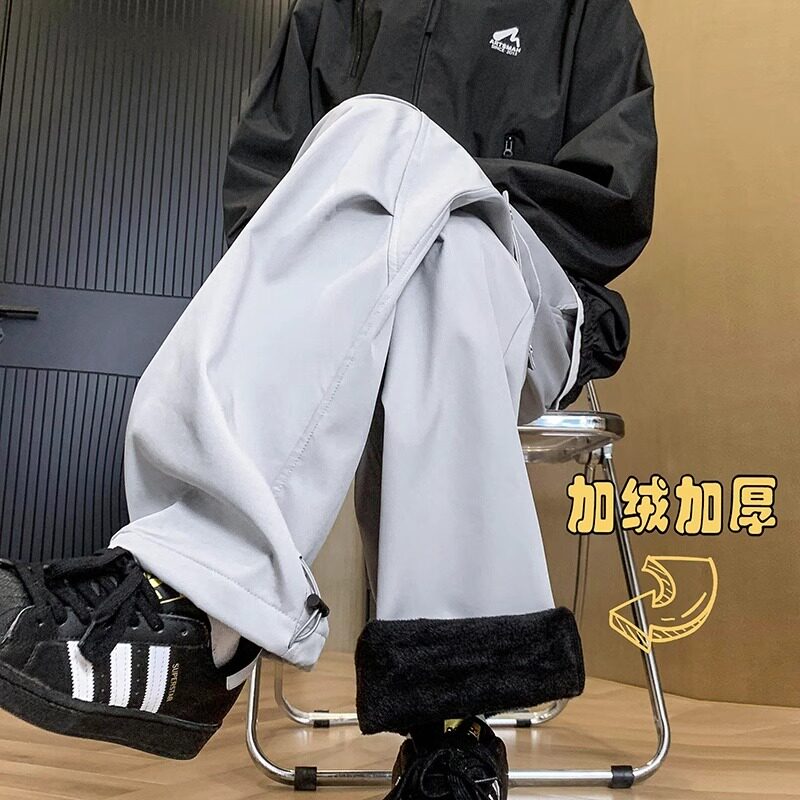 秋冬季加绒加厚冲锋裤男女防水防风裤子大码宽松直筒休闲工装长裤