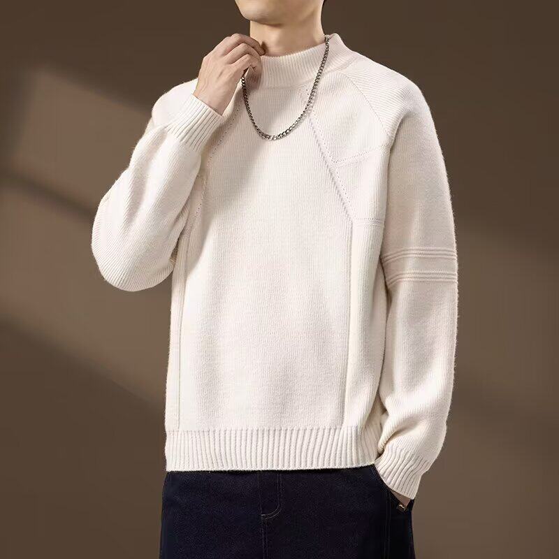 秋冬季高级感拼接毛衣男士时尚潮牌套头上衣痞帅风保暖打底针织衫