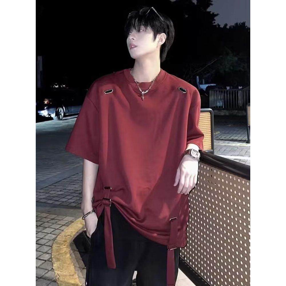 夏季小众金属设计感绑带可调节T恤韩版男女潮流高街简约半袖