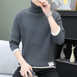 可翻高领毛衣男款秋冬季日系潮流加厚宽松线衣外套男生打底针织衫