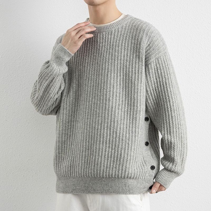 高级感灰色毛衣男士秋冬季潮牌保暖针织衫痞帅慵懒风长袖套头上衣