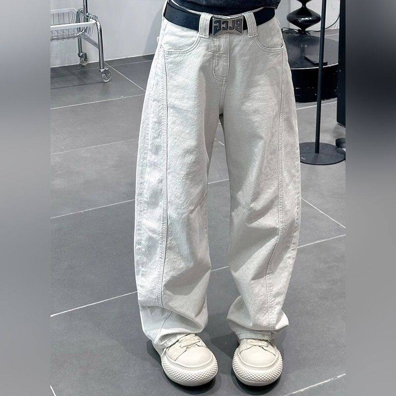 白色弯刀牛仔裤男女款春季高级感痞帅裤子cleanfit垂感直筒阔腿裤