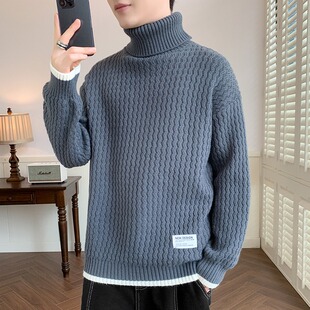 麻花毛衣男款秋冬季日系潮流加厚宽松高领线衣外套男生打底针织衫
