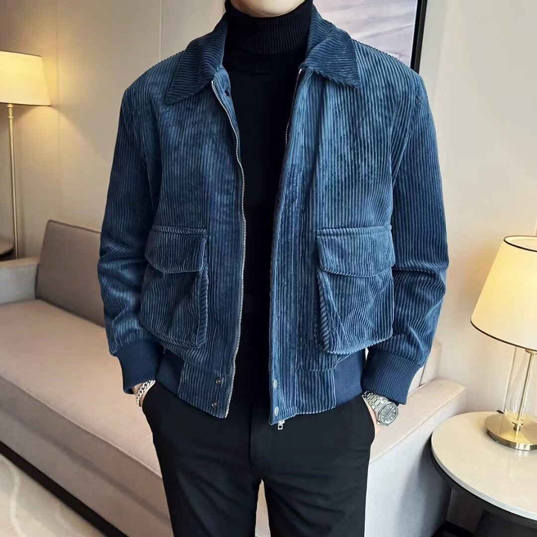 美式复古灯芯绒外套男女秋冬季新款潮牌工装夹克高街翻领运动上衣