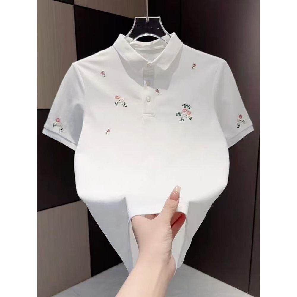 夏季时尚短袖polo衫男款2026新款碎花刺绣翻领t恤男韩版修身帅气