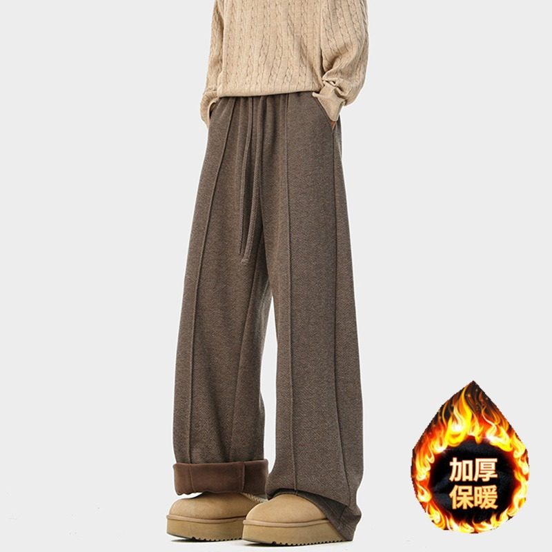 秋冬季老钱风加绒加厚休闲裤男女美式复古垂感百搭直筒阔腿长裤子