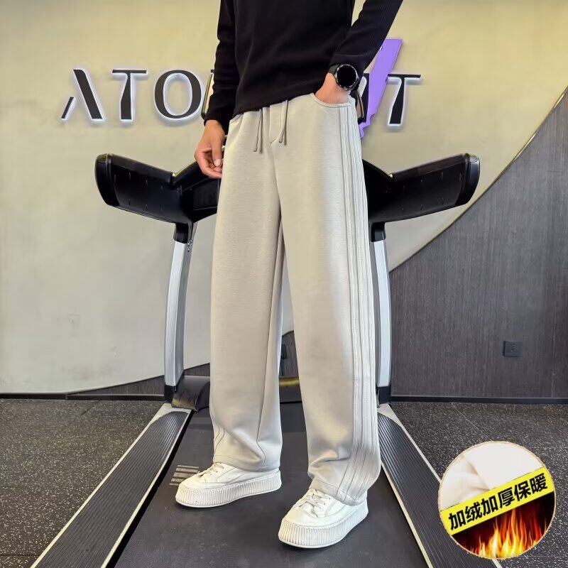 秋冬直筒卫裤男款条纹潮牌运动裤2025新款超好看加绒加厚休闲裤子