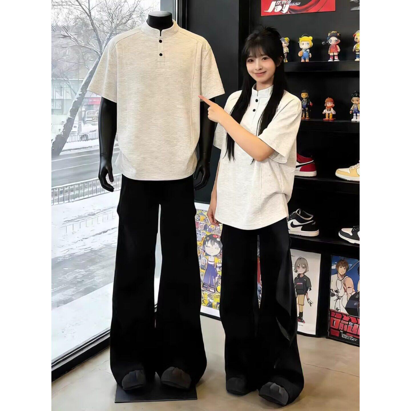 亨利领正肩Polo衫短袖男款春夏美式重磅立领T恤衫高级感五分半袖