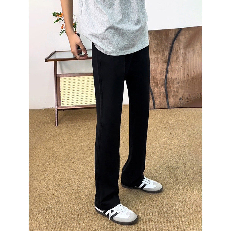 纯黑色冰丝西裤男款夏季cleanfi垂感窄版直筒裤子休闲微喇西装裤