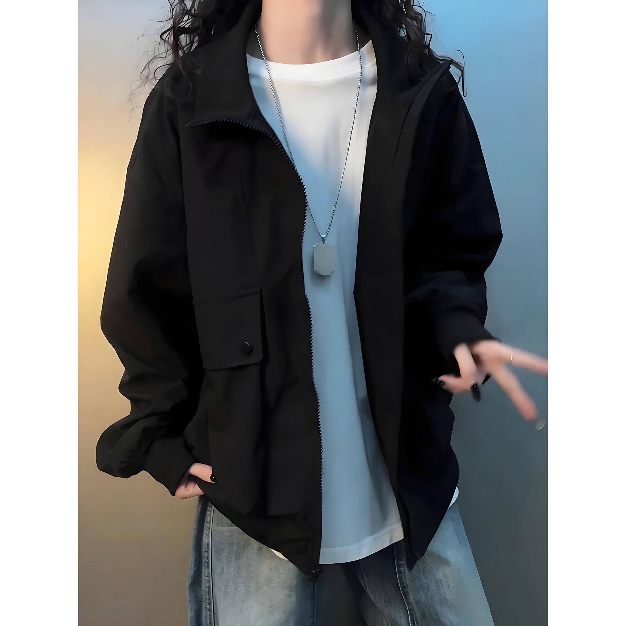 黑色工装外套男款春季廓形棒球服美式高街cleanfit立领飞行员夹克