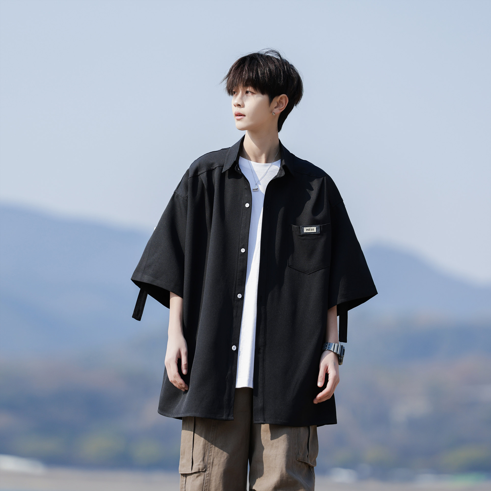 二更冰丝短袖衬衫男夏季