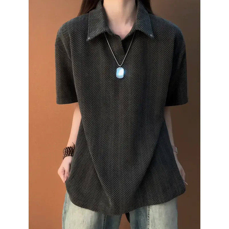 麦穗纹海鸥领polo衫短袖男款夏季高级感翻领t恤cleanfit重磅半袖