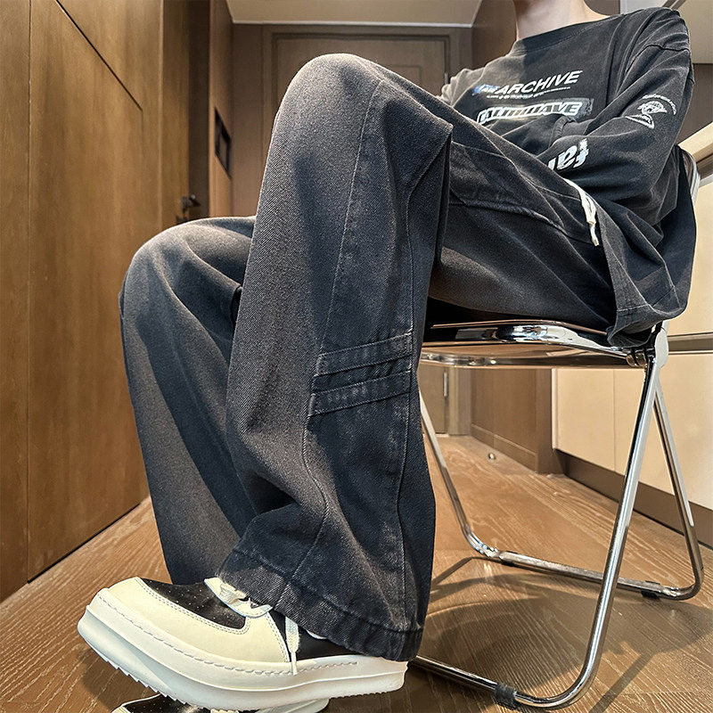 牛仔裤男士夏季薄款2026新款男生直筒裤子男款宽松阔腿明线工装裤