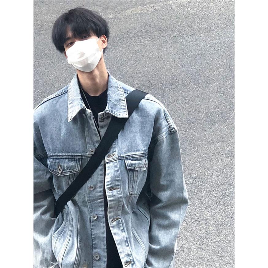 美式复古蓝色牛仔外套男