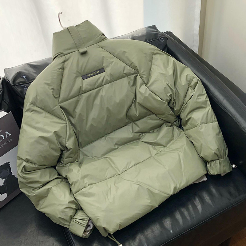 2024 겨울 새로운 스타일 스탠드 칼라 다운 재킷 남성 짧은 재킷 남성 흰색 오리 따뜻한 패션 유행 브랜드 느슨한 단색