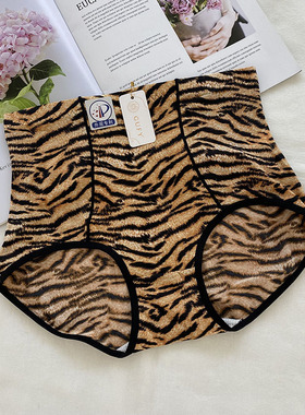 古妃84205莫代尔豹纹内裤女高腰提臀性感无痕冰丝提臀三角裤薄款