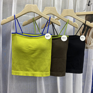 外穿打底薄款 S47春夏辣妹风撞色美背吊带背心女一体杯修身 中长款