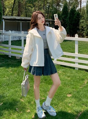 现货花边白色夹克套装女 上衣可爱女生款春秋外套