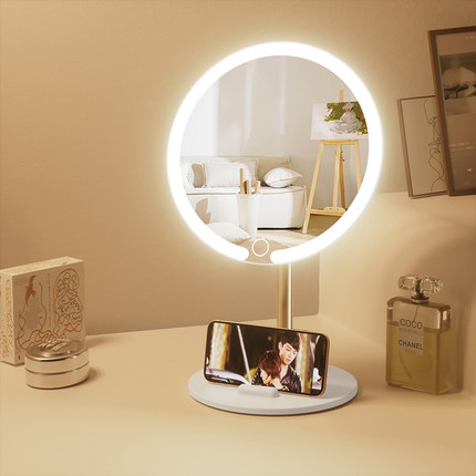 2024新款led带灯镜子化妆镜台式桌面可立家用宿舍智能高清美妆镜