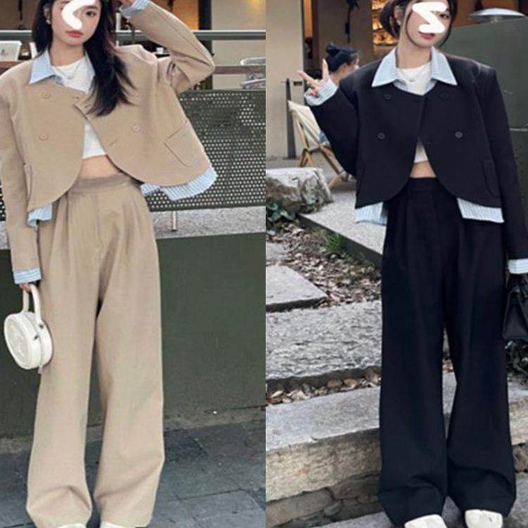 2024新款春秋网红梨形小香风休闲西装阔腿裤休闲套装减龄两件套,女装/女士精品,时尚套装,淘宝优惠券,粉丝福利购,淘宝优惠卷