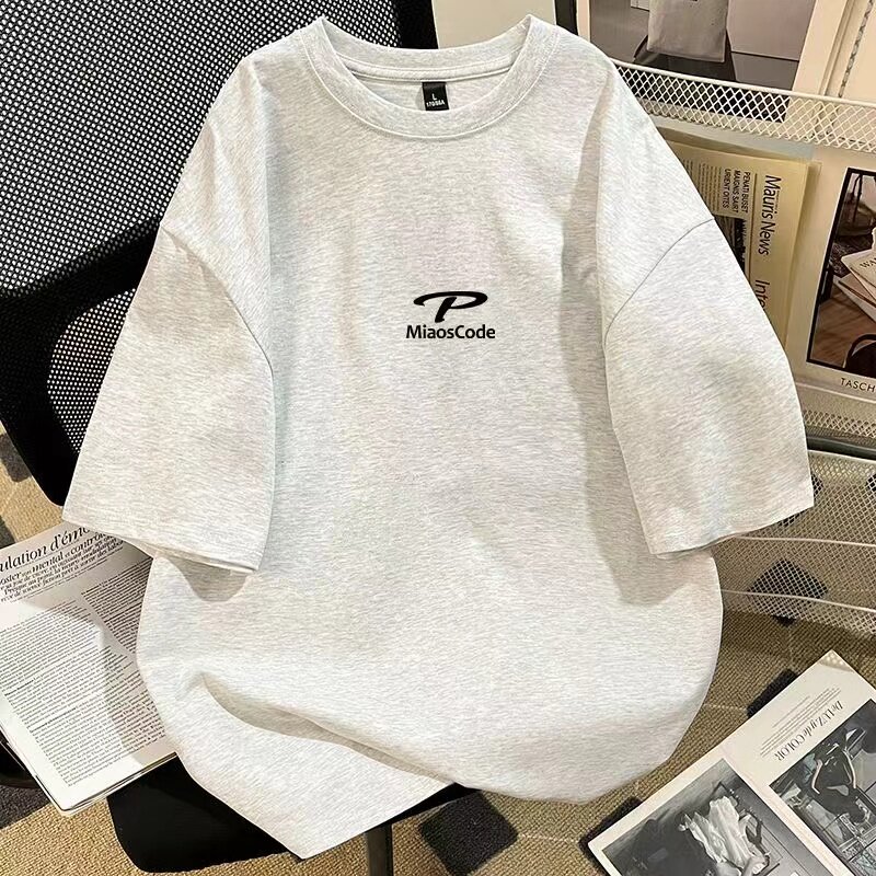 白灰色美式oversize短袖t恤女童2025夏季纯棉宽松美式复古上衣