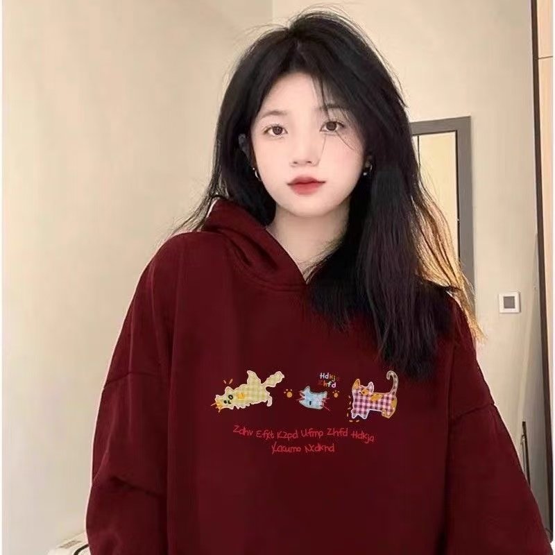 酒红色圣诞连帽卫衣女童秋冬季2026年新款美式慵懒宽松加绒外套,童装/婴儿装/亲子装,卫衣/绒衫,淘宝优惠券,粉丝福利购,淘宝优惠卷