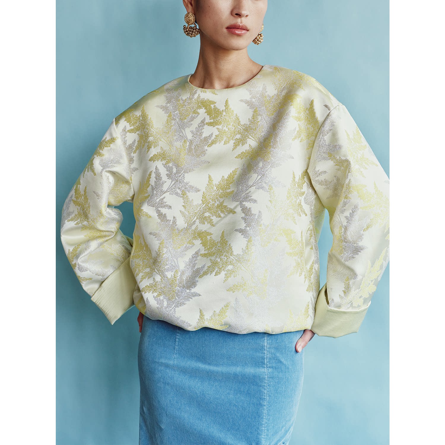 PaleBlueDot蓝点2026春夏 经典休闲提花圆领套头翻折袖口套头卫衣