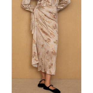 PaleBlueDot蓝点·时髦新中式草木染花卉褶皱肌理系带围裹半裙