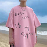 M319*P252024涂鸦手写字母印花纯棉T恤男女款情侣减龄宽松上衣潮，男装T恤，星座617A-1（原B318A）