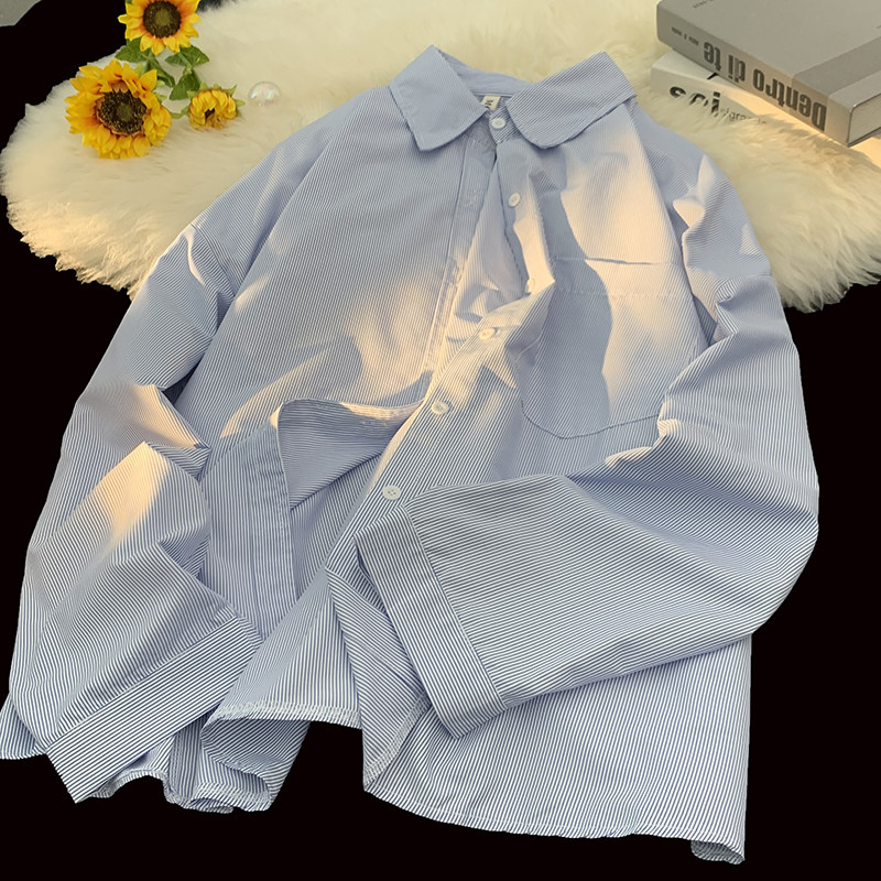 B467*P45初秋焕新季复古条纹衬衫学生宽松百搭上衣外套,男装衬衫,星座617A-1（原B318A）