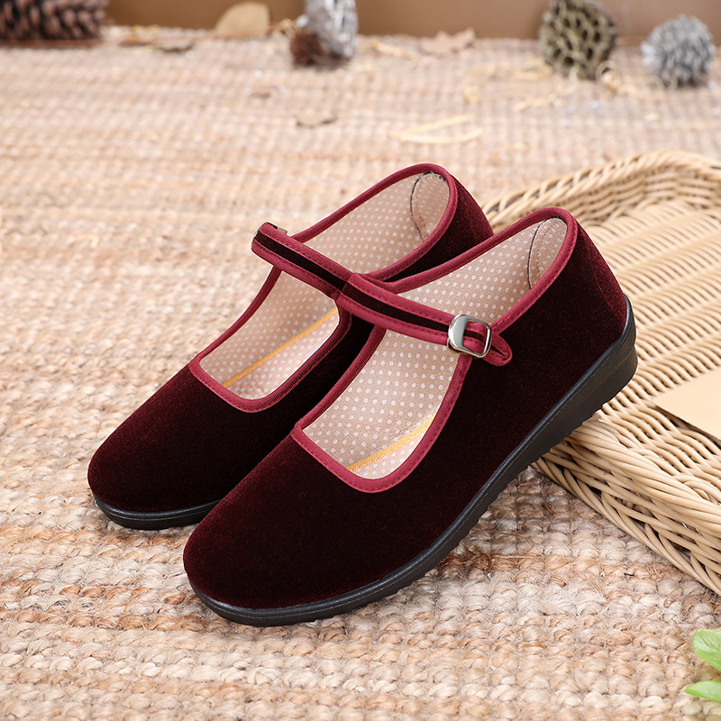 33-43码黑布鞋女浅口圆头平底平跟一带鞋酒红色休闲时尚舒适布鞋,女鞋,传统布鞋,淘宝优惠券,粉丝福利购,淘宝优惠卷