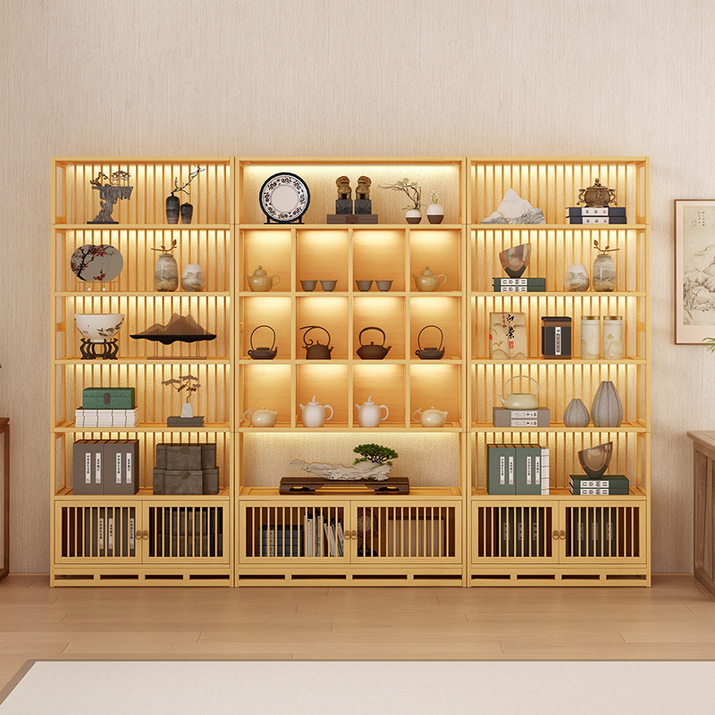中式博古架背条古董茶叶展示柜茶具茶室背景墙文玩置物架多宝阁