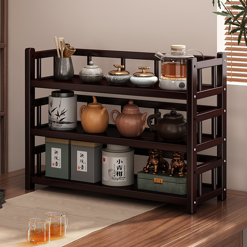 桌面小型博古架茶杯茶具置物架新中茶叶收纳架非实木紫砂壶摆放架