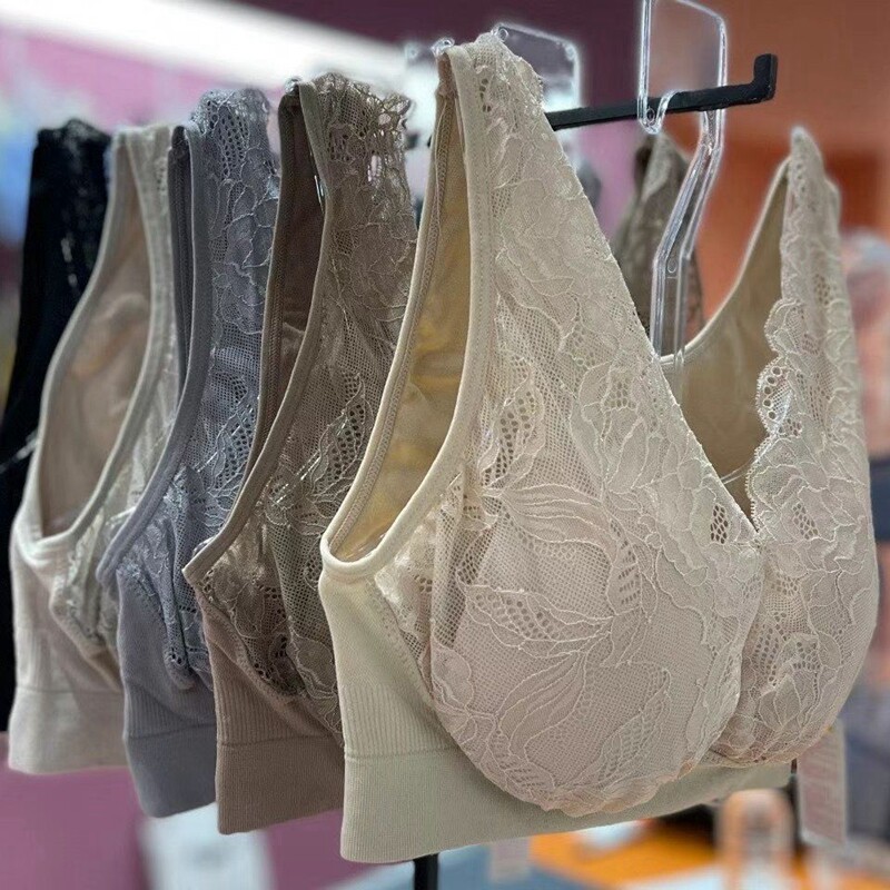 韩国YOUR东大门代购女蕾丝纯色舒适无钢圈文胸背心式宽肩胸罩内衣
