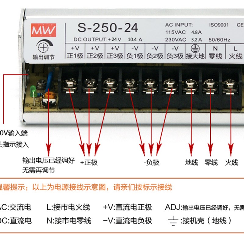 220V转24V开关电源24V25A 变压器DC24VLED灯箱带直流开关电源