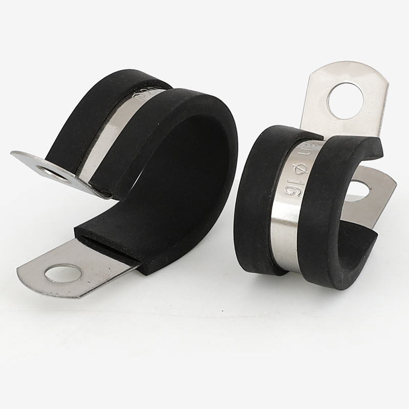 304不锈钢连胶条卡箍R型喉箍橡胶减震管夹电缆电线绝缘抱箍油管箍