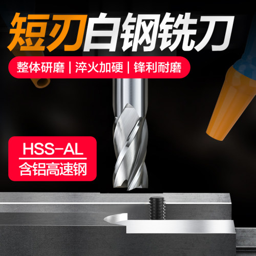 白钢铣刀4刃加硬高速钢铣刀4F全磨白钢直柄立铣刀 特加长白钢铣刀