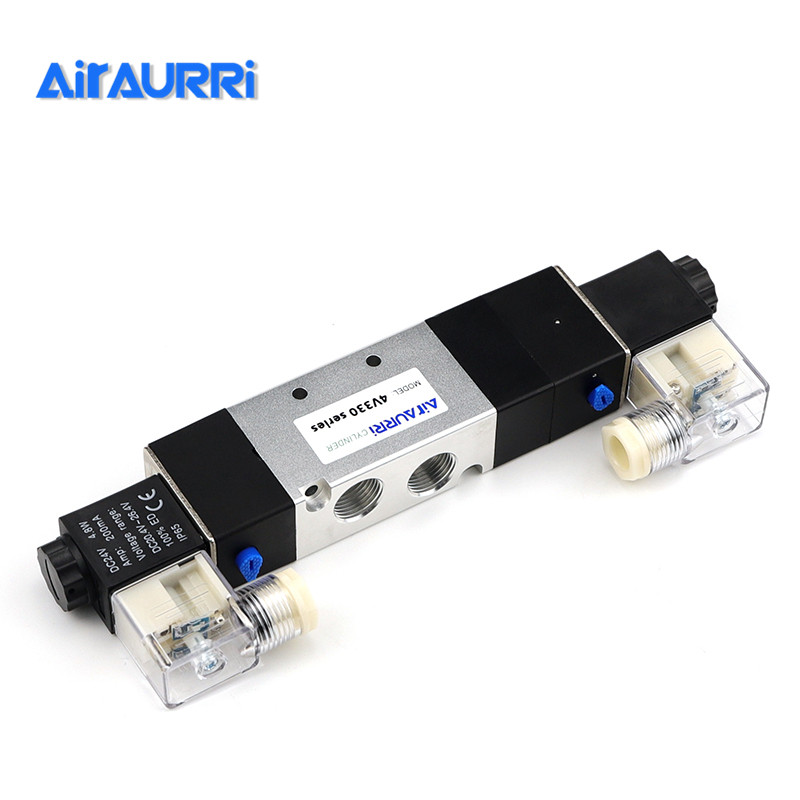 带中停中封三位五通电磁阀4V330-08-10/DC12V/DC24V/AC110V/AC22V