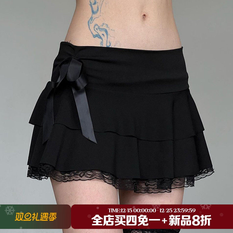 朋克芭蕾复古蕾丝拼接低腰半身裙