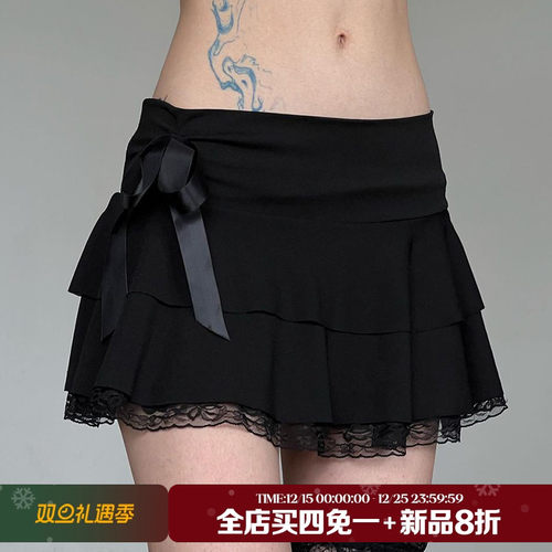 朋克芭蕾复古蕾丝拼接低腰半身裙