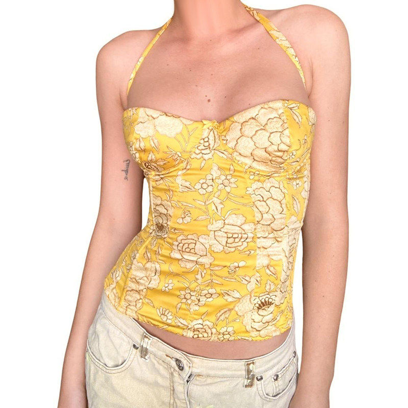 SEEYOULATER 昭和时代植物系印花修身抹胸背心复古vintage上衣夏,女装/女士精品,背心吊带,淘宝优惠券,粉丝福利购,淘宝优惠卷