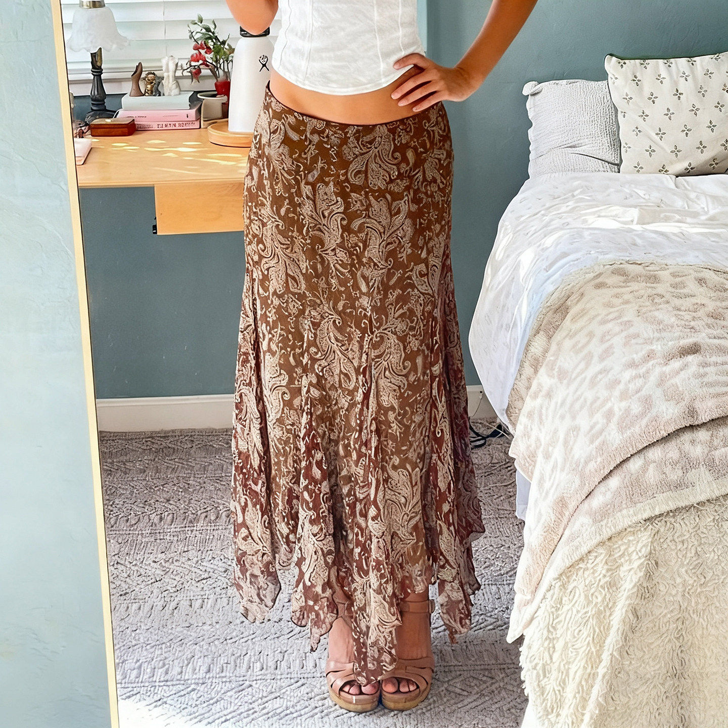 SEEYOULATER 小众vintage印花网纱棕色半身裙复古百搭修身鱼尾裙,女装/女士精品,半身裙,淘宝优惠券,粉丝福利购,淘宝优惠卷