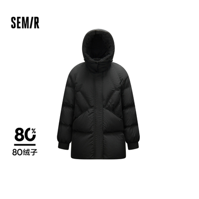 森马连帽质感宽松中长款羽绒服女