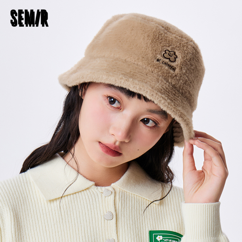 森马插画师系列帽子女2023新款精致刺绣渔夫帽质感温暖毛绒帽子