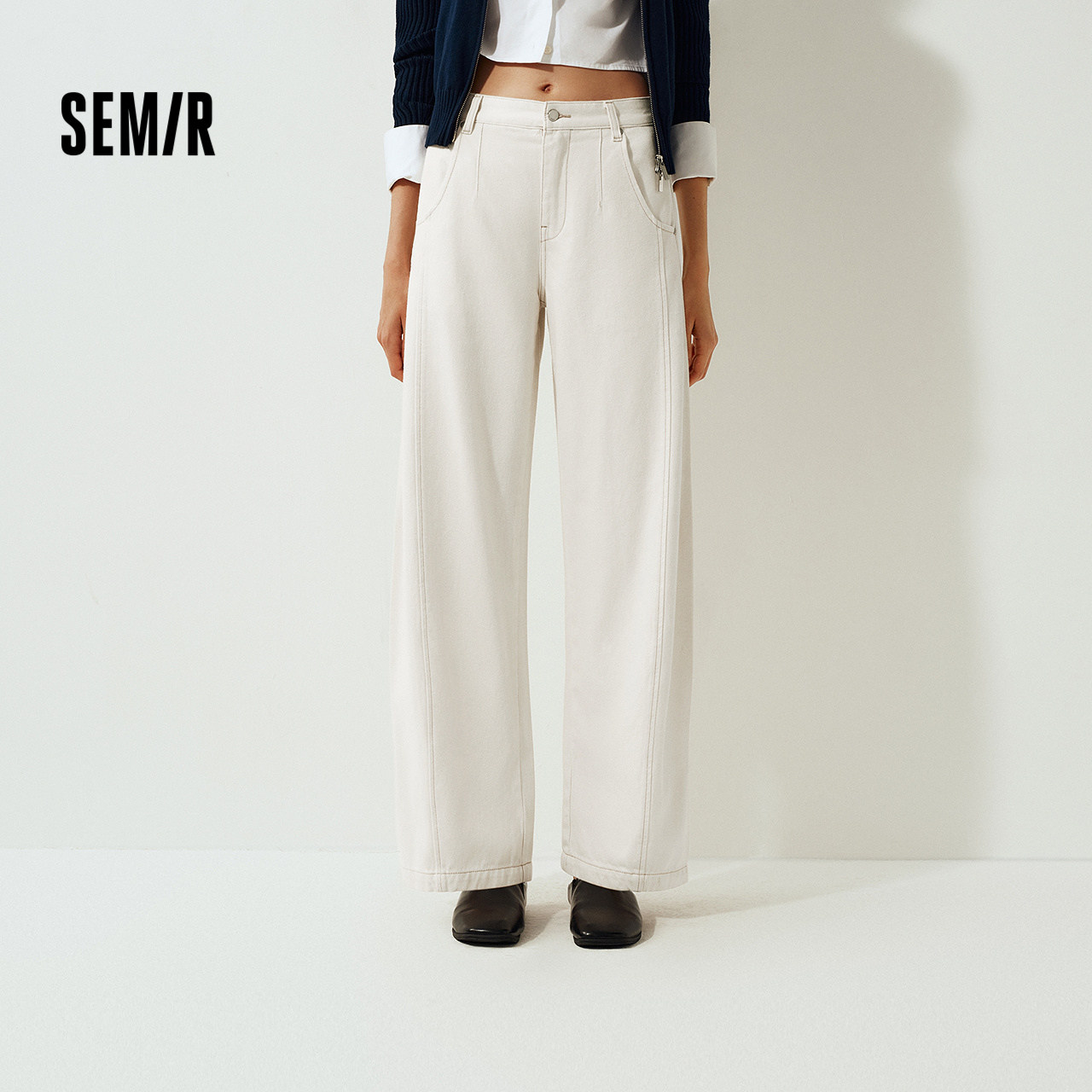 森马牛仔裤女冬季宽松分割抓毛拖地裤2025新款酷飒风显腿长弯刀裤,女装/女士精品,牛仔裤,淘宝优惠券,粉丝福利购,淘宝优惠卷